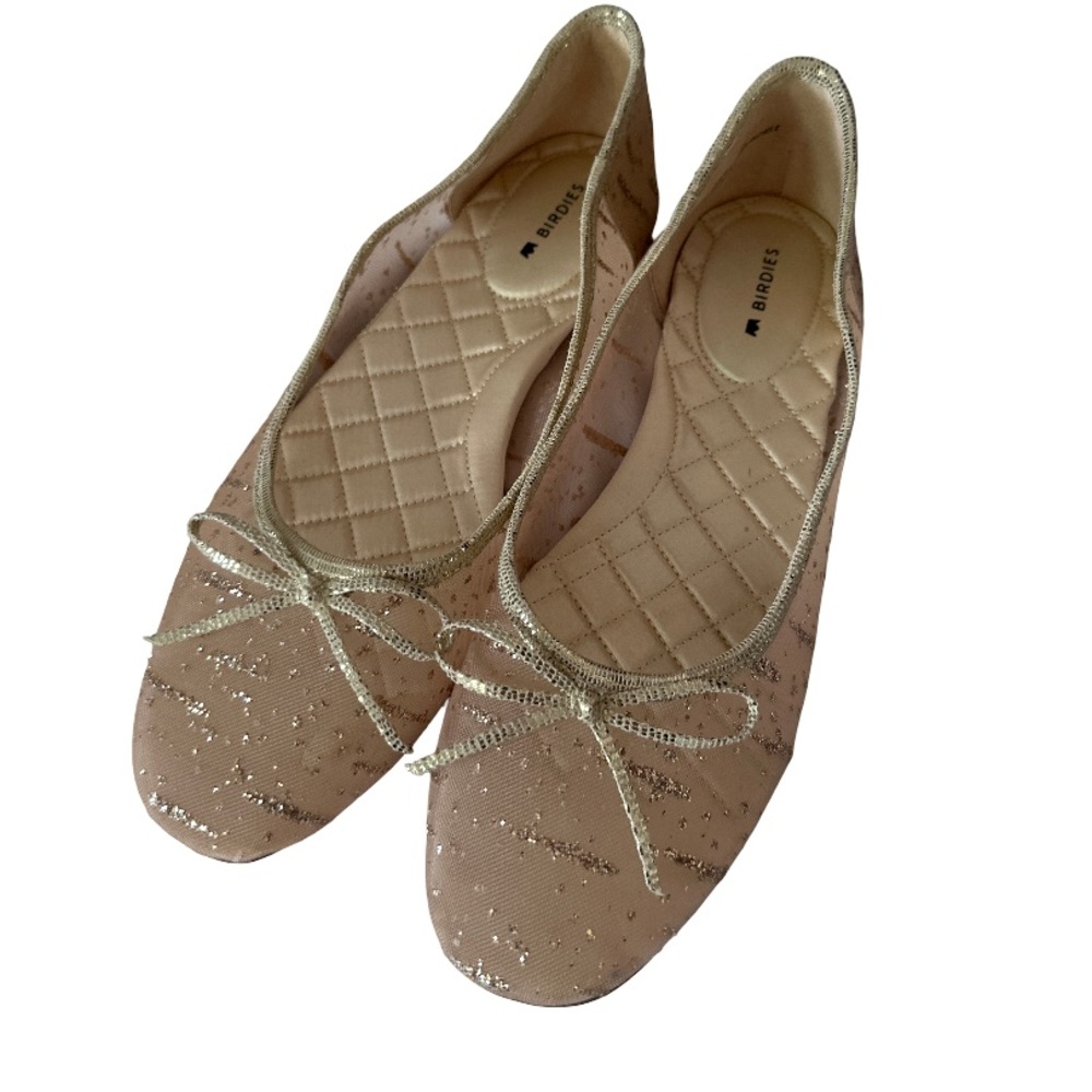 Birdies Sparkling Beige and Gold Loafers